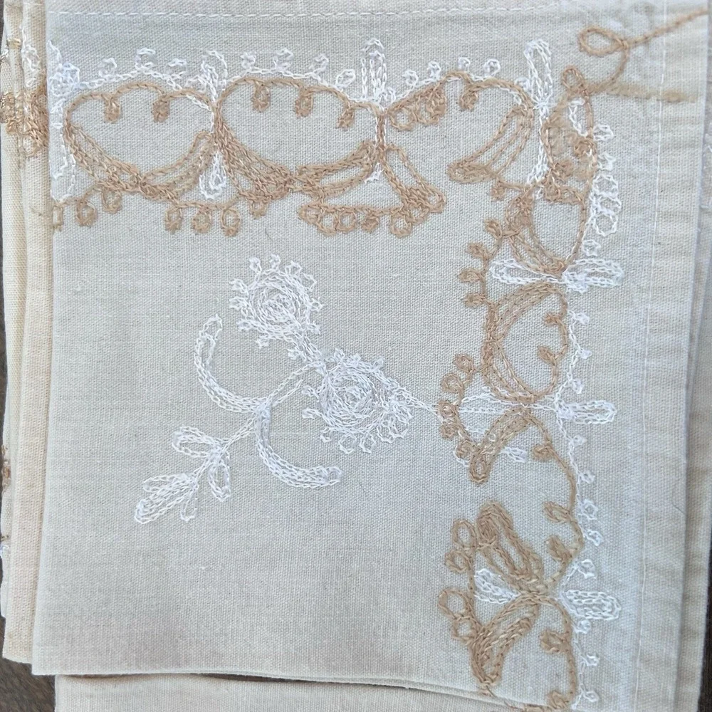Vintage Aghabani Embroidered Orientalist Cotton Silk Tablecloth/11 Napkins 92x60